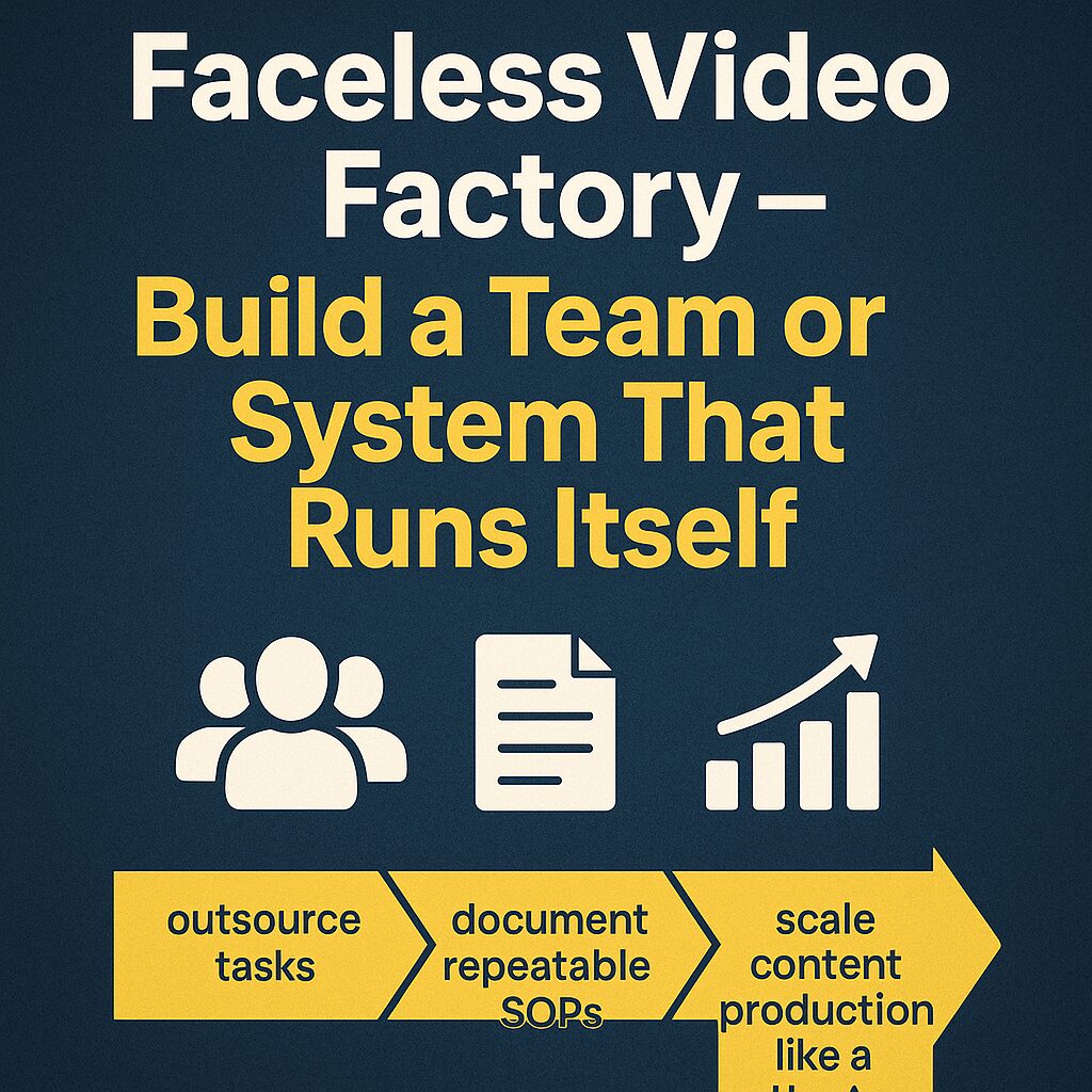 A laptop with workflow charts showing automated video content production system.