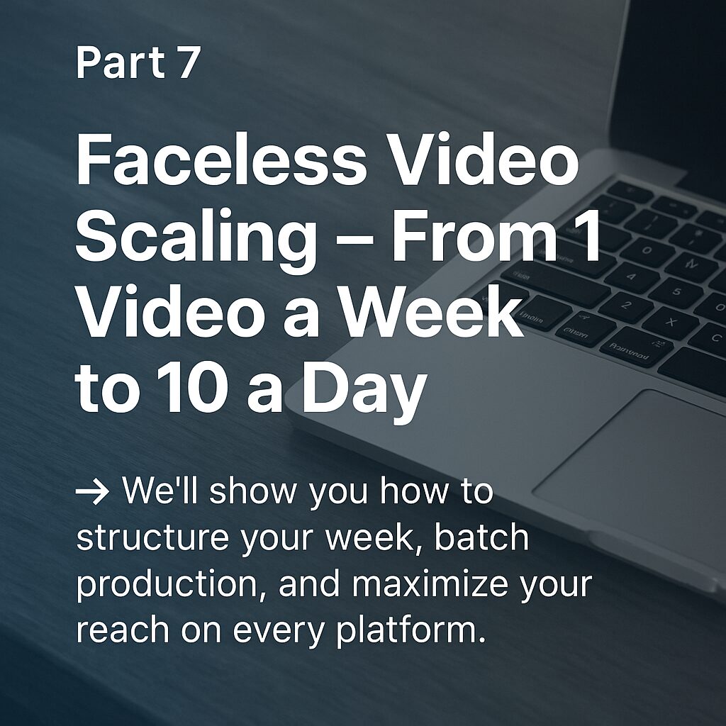 An AI-based faceless video production system that helps creators scale from 1 video per week to 10 videos per day using automation tools