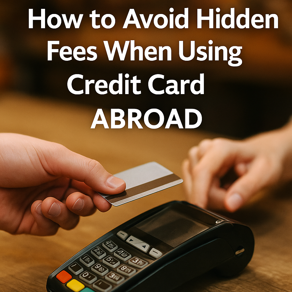 A global traveler making a credit card purchase at an airport café while checking exchange rates on a smartphone in 2025