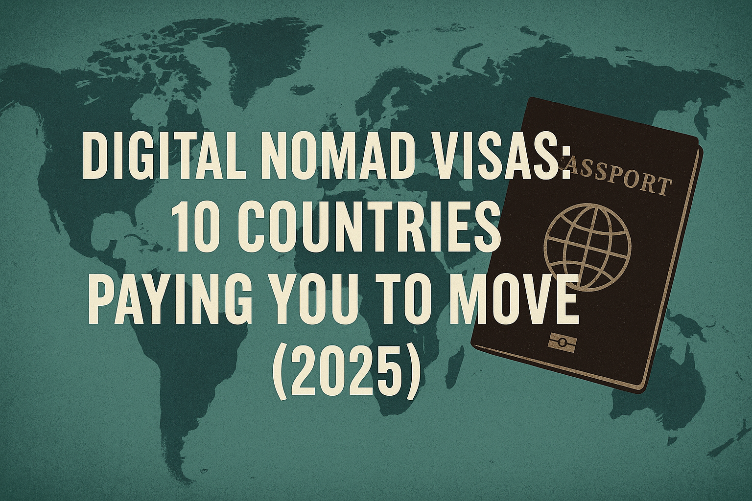 Stylized world map with passport icon; Korean title overlay referencing 10 countries offering incentives