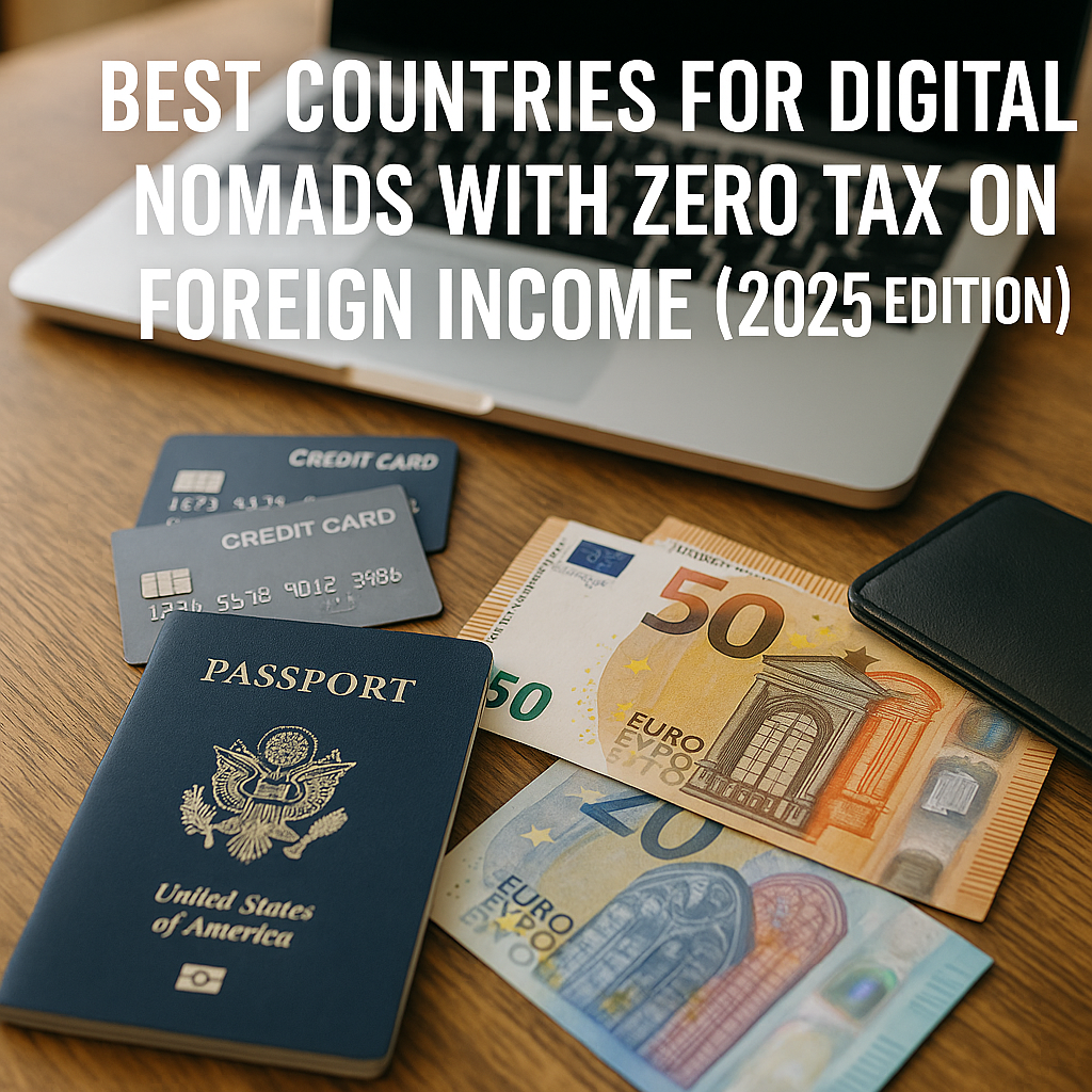 A real-life photo of a traveler’s desk featuring a laptop, passport, credit cards, and local currency bills, visually representing international payment strategies across different lifestyles.