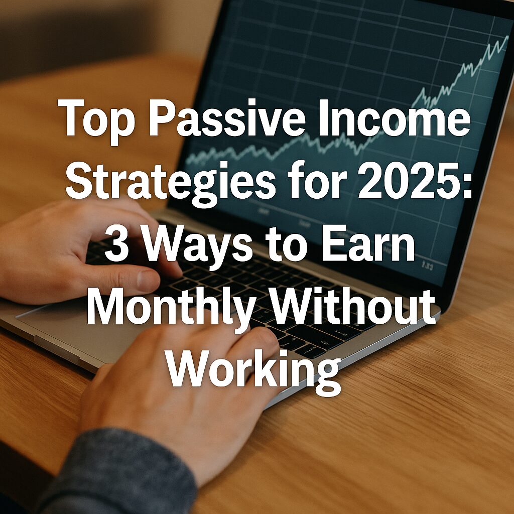 A person using a laptop with a rising financial chart on the screen, illustrating passive income strategies for 2025