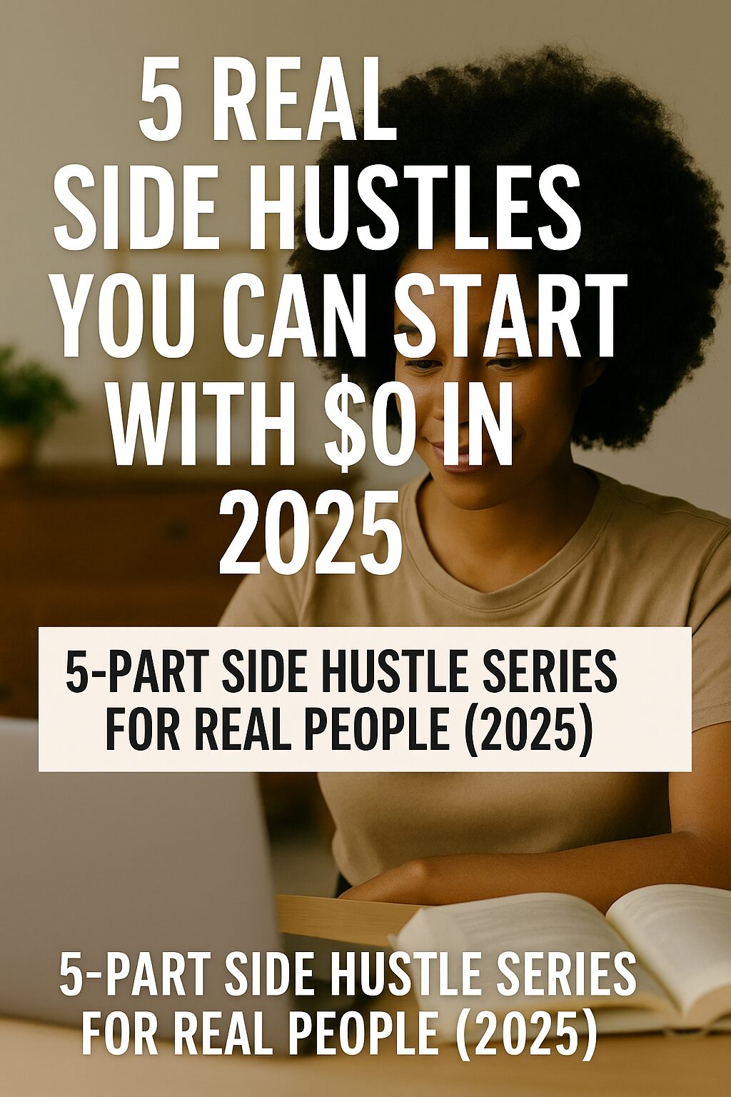 A digital series preview showing five side hustle articles for students, moms, and beginners using free tools.