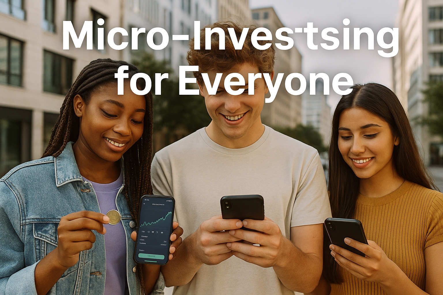 Young person using a smartphone to manage a $1 micro-investment portfolio with a digital investing app.