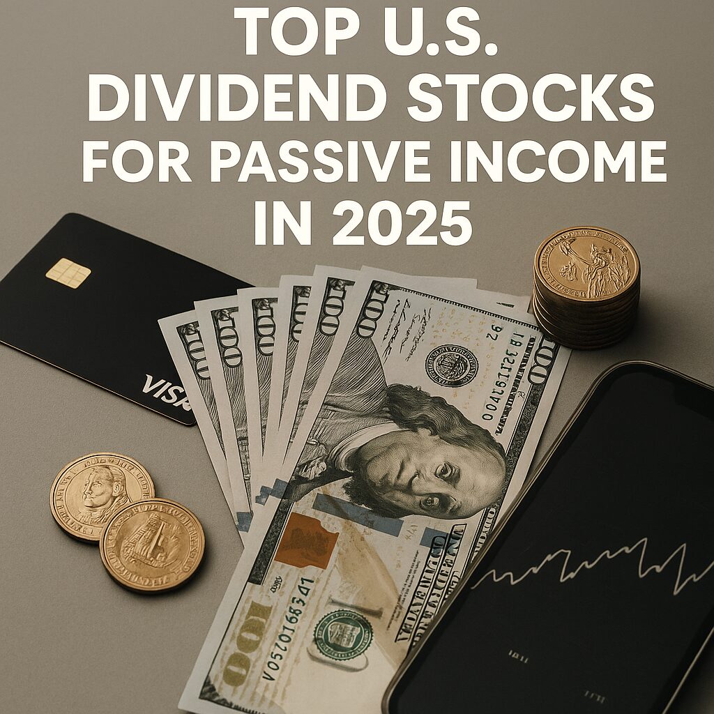 A close-up image of U.S. $100 bills with Korean title text overlay highlighting a 2025 guide to the top 5 dividend stocks for passive income.