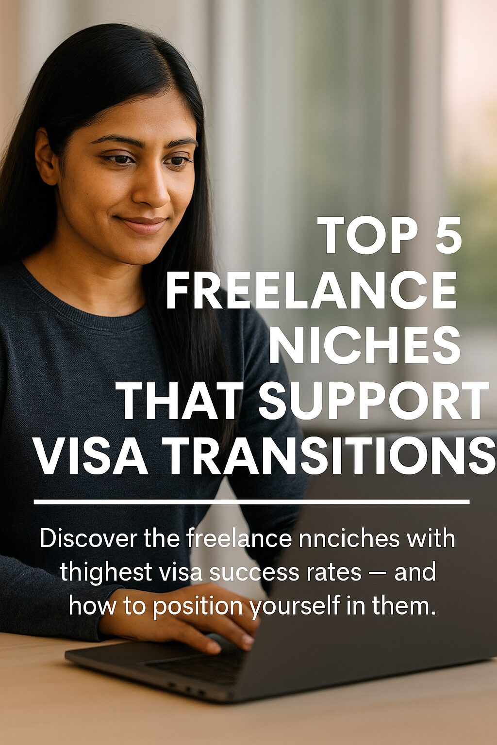A confident immigrant freelancer working on a laptop, representing visa-friendly digital careers
