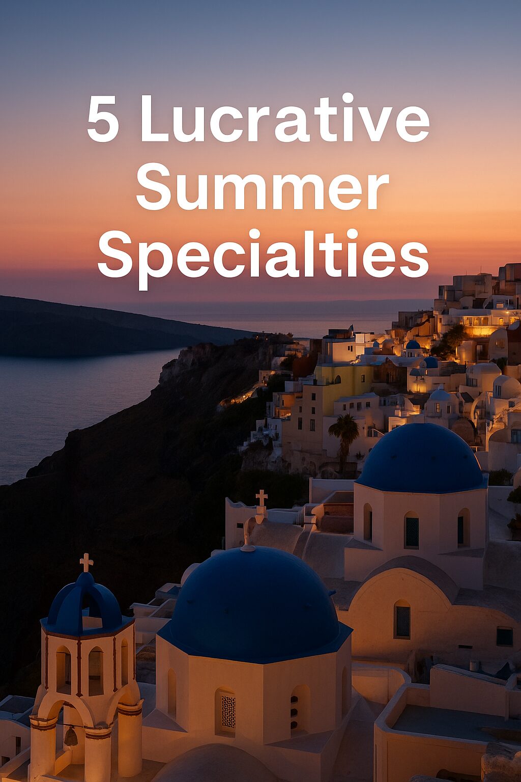 Airplane flying over a sunset-lit airport with empty boarding gates, symbolizing last-minute travel deals