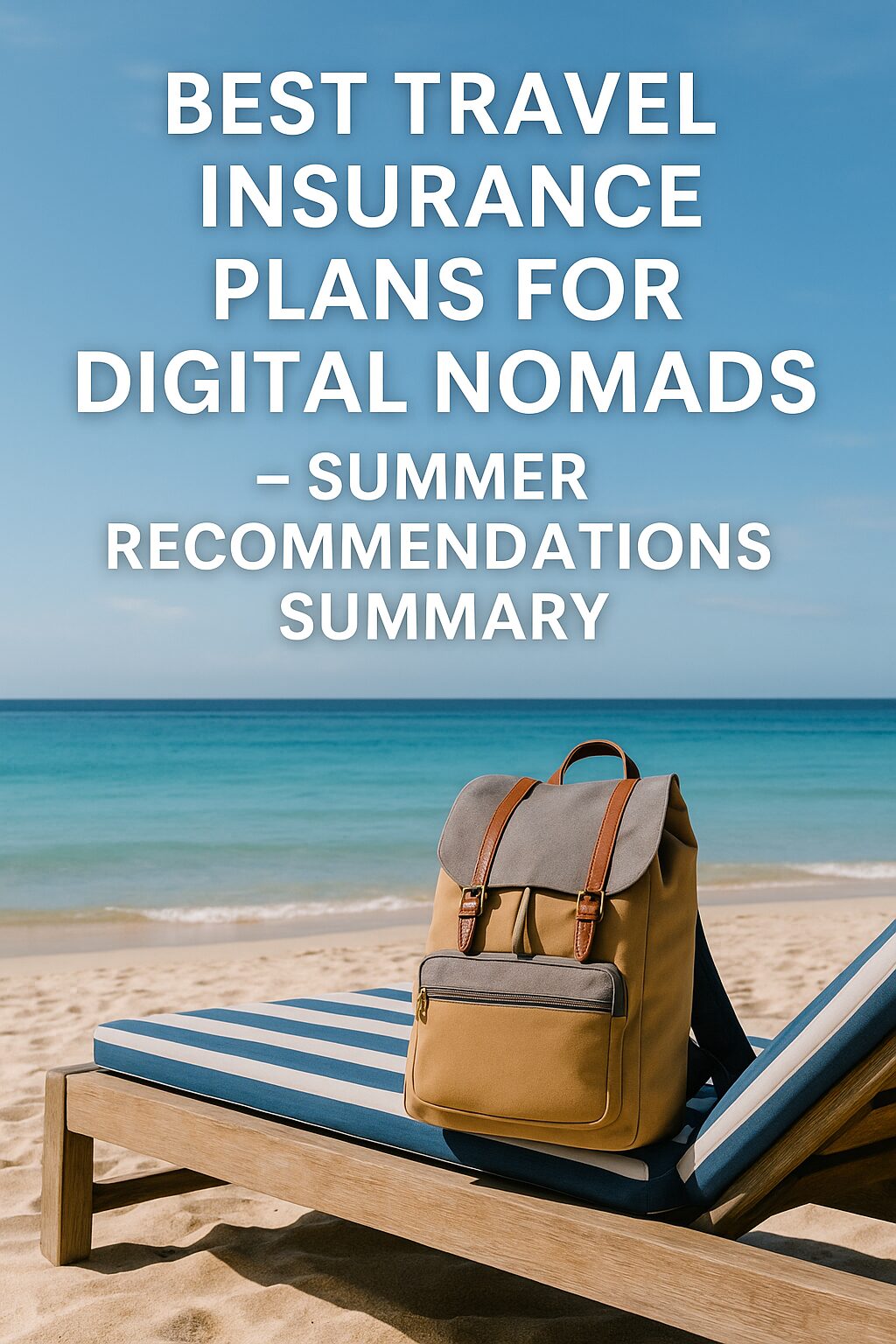 A modern traveler’s backpack resting on a beachside chair with a view of the sea, symbolizing peace of mind through travel insurance