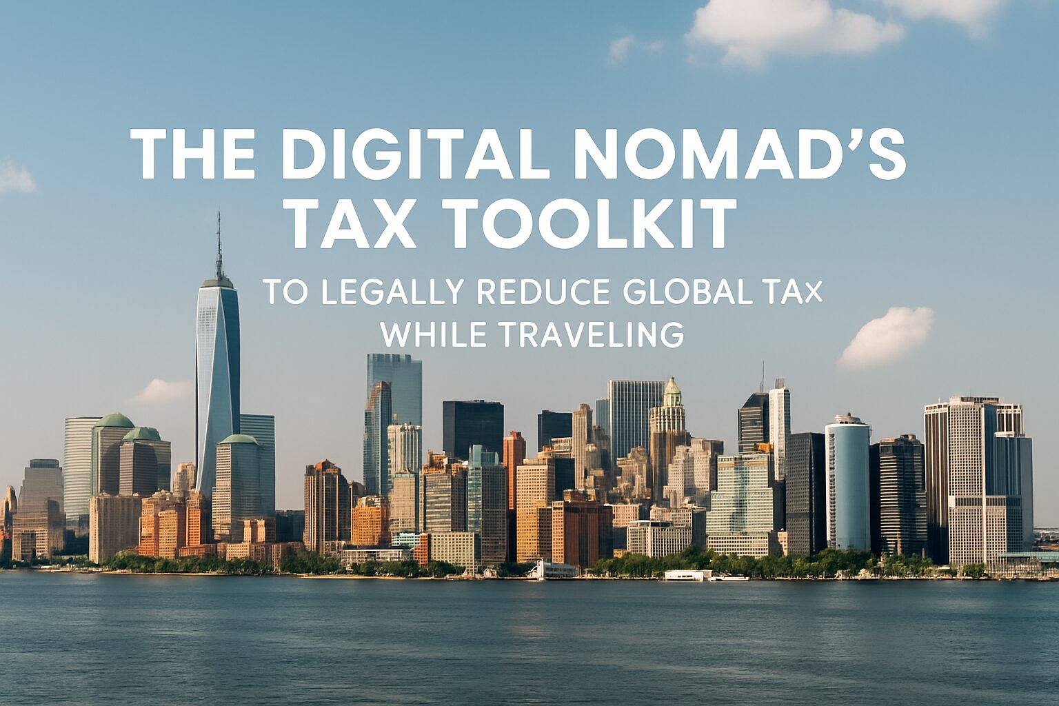 A desk with a Global Tax Planning book, a digital nomad visa form, and international business documents, symbolizing cross-border tax planning for remote workers.