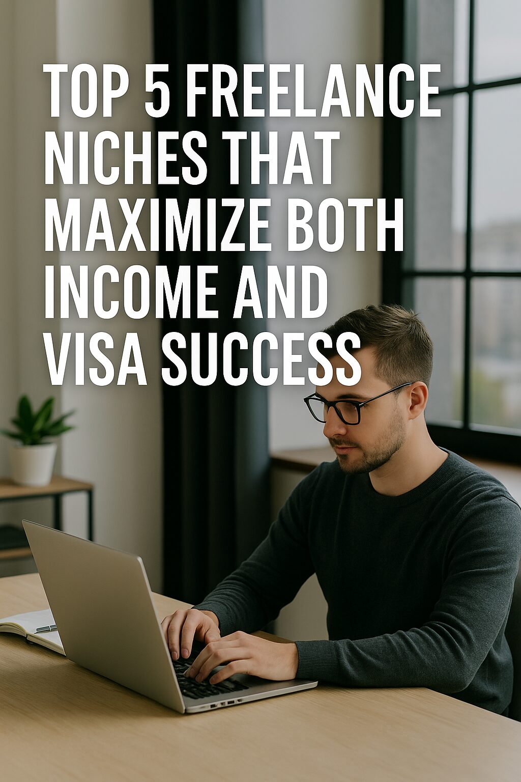 Freelancer working on a laptop in a modern workspace, representing high-income visa-friendly freelance careers.