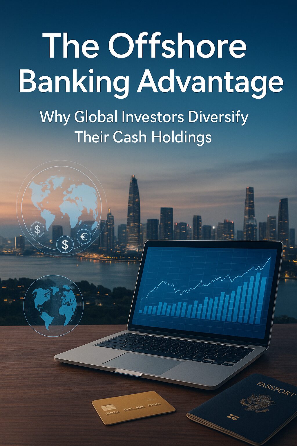 “Offshore banking 2025 guide showing global investors diversifying cash holdings across multiple currencies and jurisdictions”