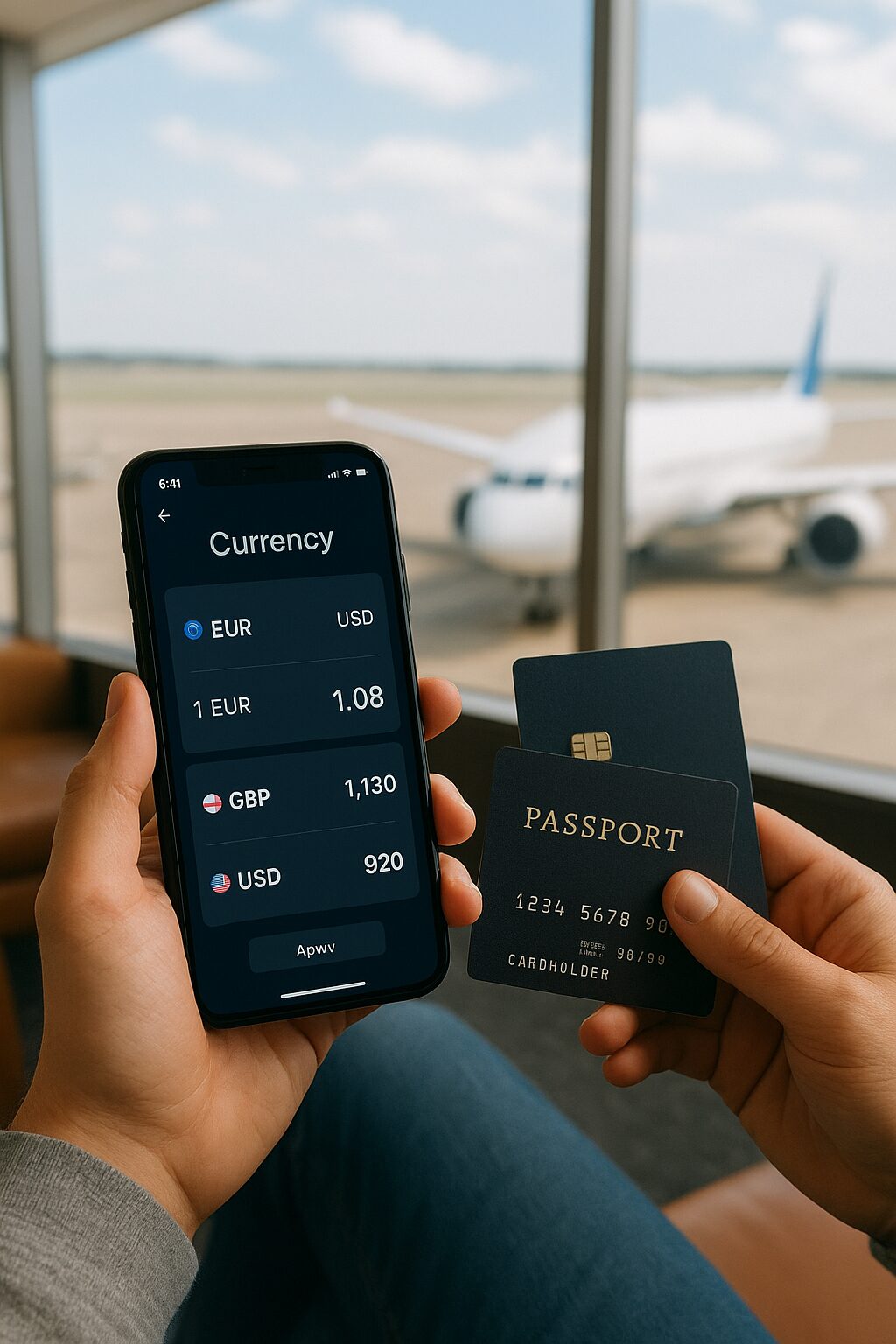 A traveler using currency exchange strategies with credit cards and local ATMs abroad