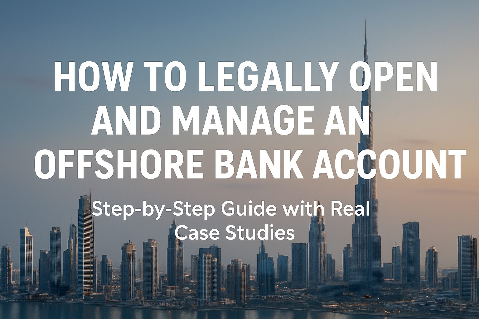 Offshore banking guide – passport, documents, and global financial skyline representing international wealth management.