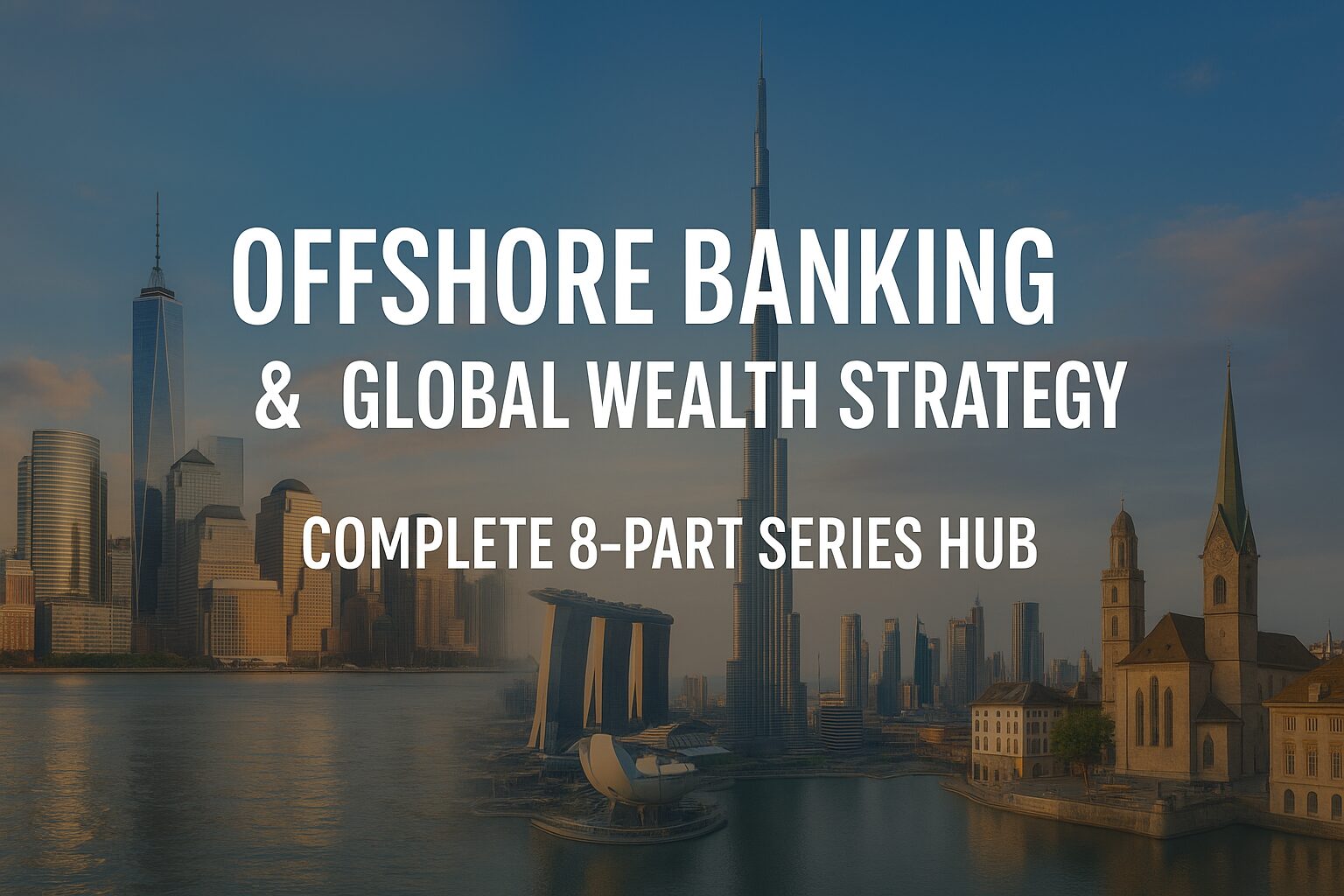 Global offshore banking series hub – financial skyline and wealth strategy concept