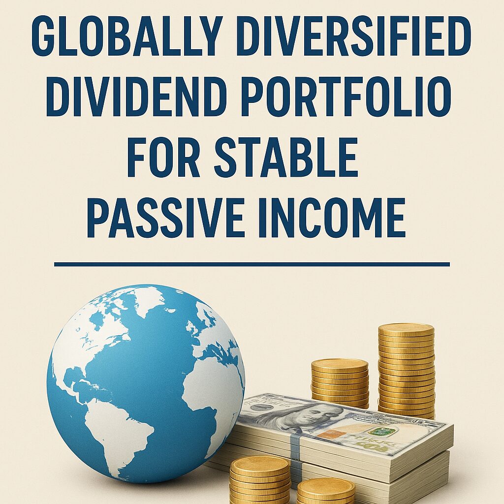A globe with US dollar bills and gold coins representing global dividend investing for passive income