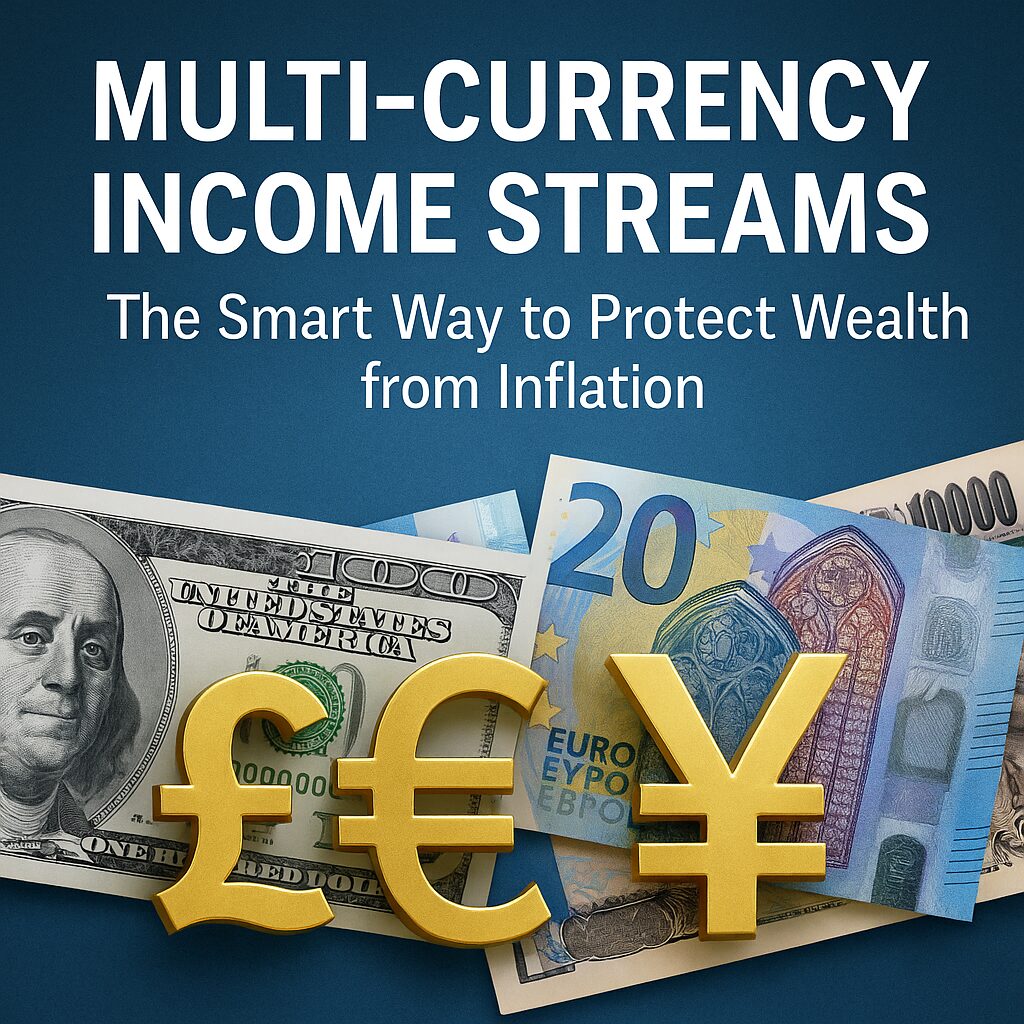 Financial planning tools for earning income in multiple currencies like USD, EUR, and JPY