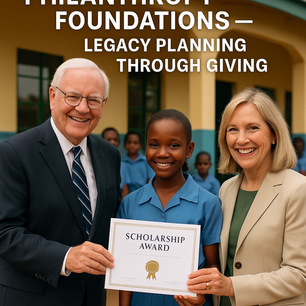 A foundation representative presenting a scholarship certificate to a student on stage, symbolizing philanthropy and legacy planning