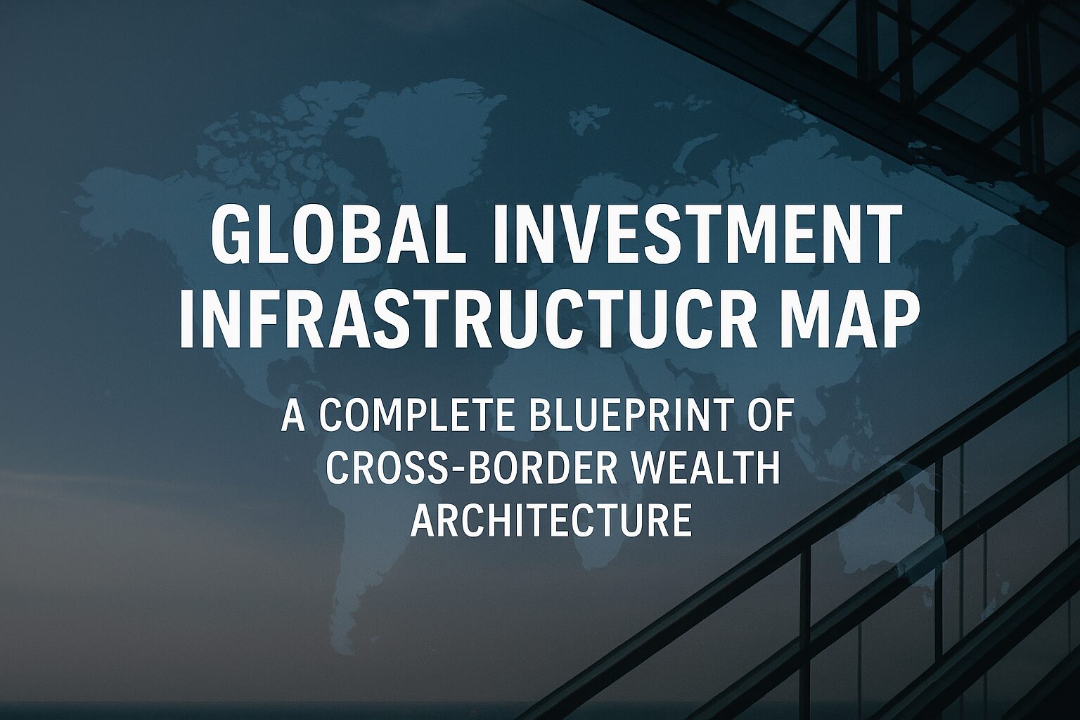 A world map background with overlaid text titled “Global Investment Infrastructure Map,” representing a blueprint of cross-border wealth architecture and global investment structures.