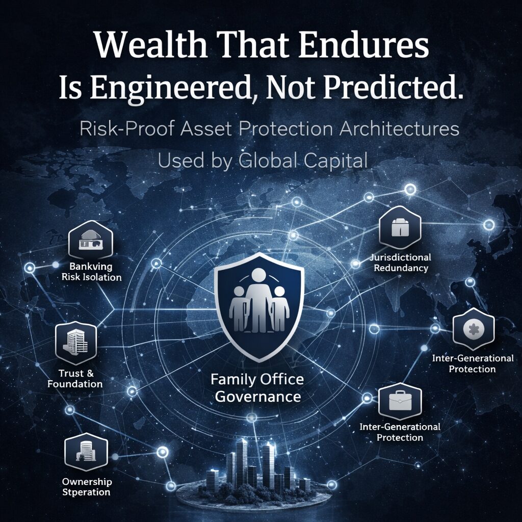 Structural asset protection architecture illustrating layered global wealth protection