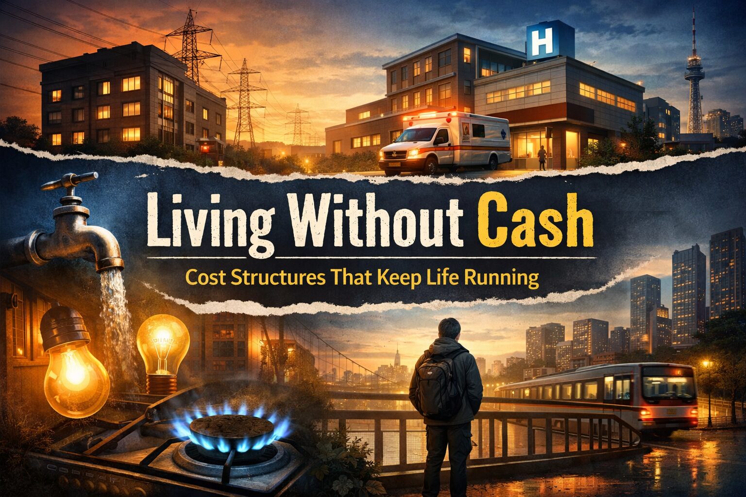 Life continues through housing, healthcare, and public infrastructure systems even without personal income or cash flow