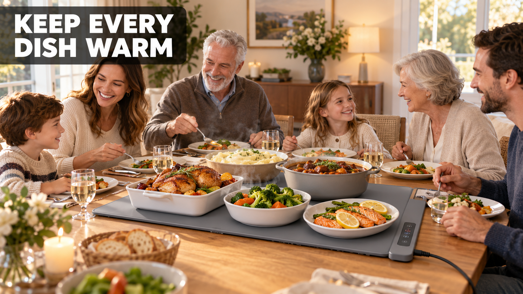 FYY extra large food warming mat keeping multiple family dinner dishes warm